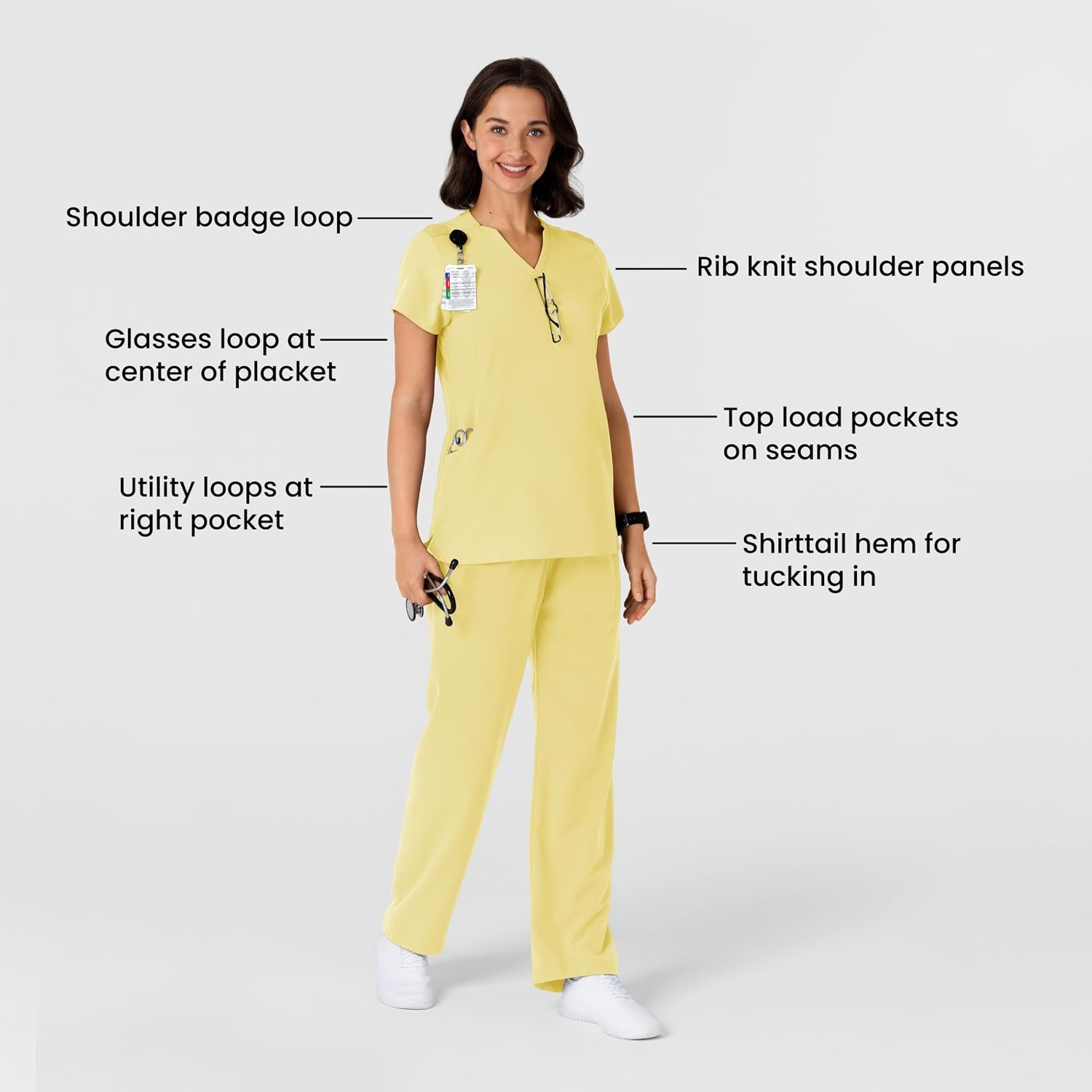 Wink Nova Women’s Flex-n-Reach Shoulder Panel V-Neck Scrub Top(Sunshine Yellow)