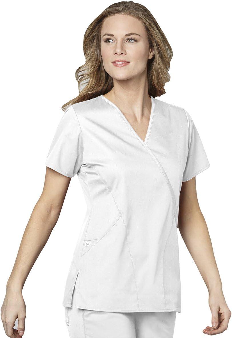 WonderWink Women’s Wonderwork Women’s Mock Wrap Scrub Top(White)
