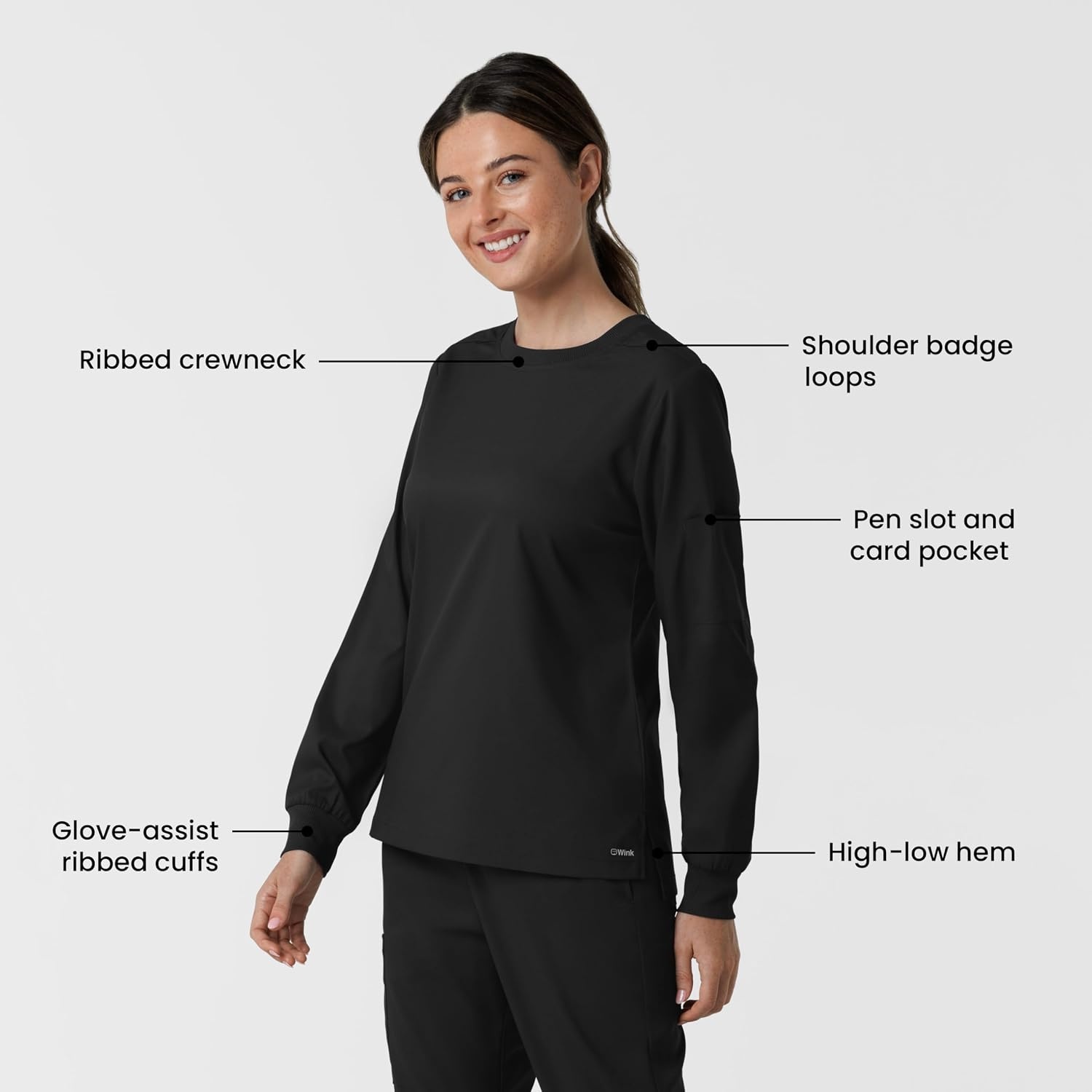 Wink Women’s Women’s Classic Long Sleeve Scrub Tee(Black)
