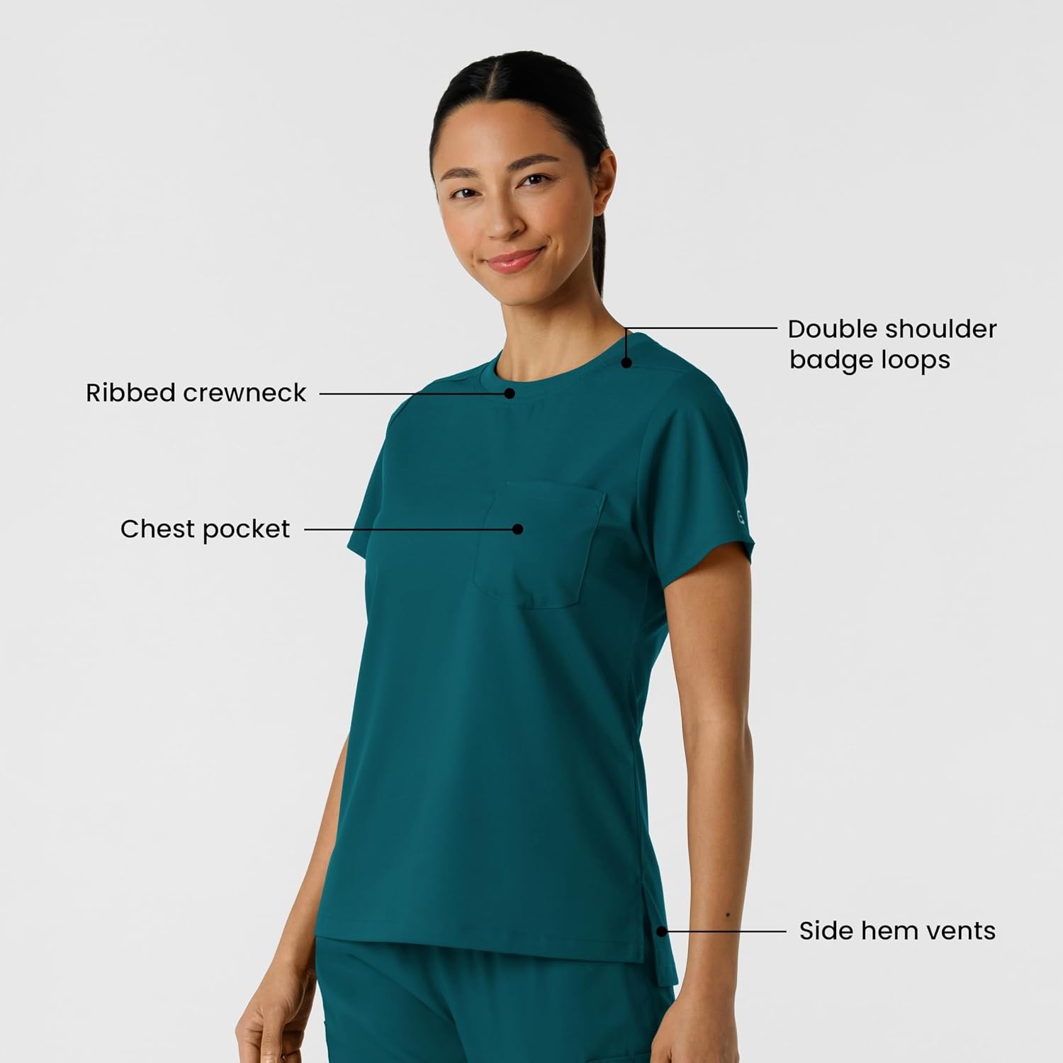 Wink Scrubs for Women, Boundless, Classic Tee with 1 Pocket(Caribbean)