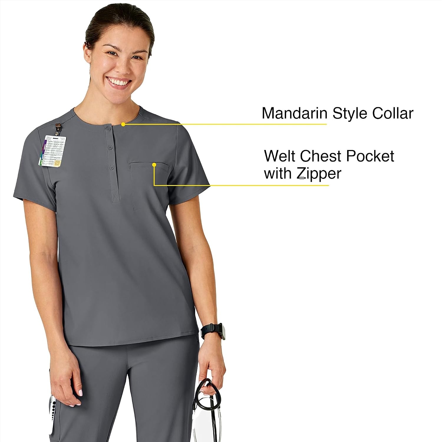 Wink Renew Women’s Mandarin Collar Tuck-in Scrub Top(Pewter)