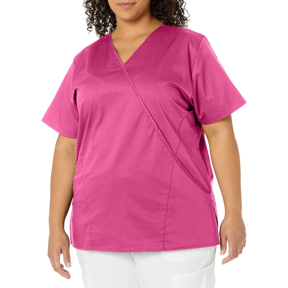 WINK WonderWORK Women’s Mock Wrap Scrub Top(Fuchsia)