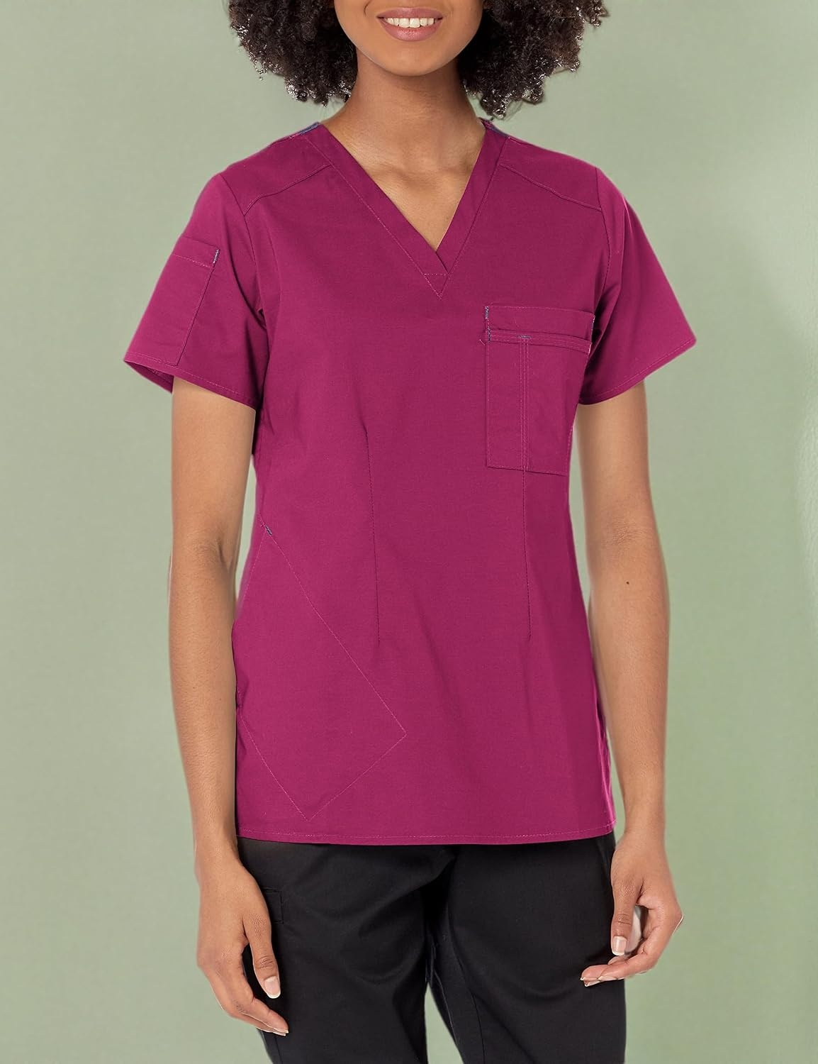 Wink WonderFLEX Women’s V-Neck Tuck-in Scrub Top(Wine)
