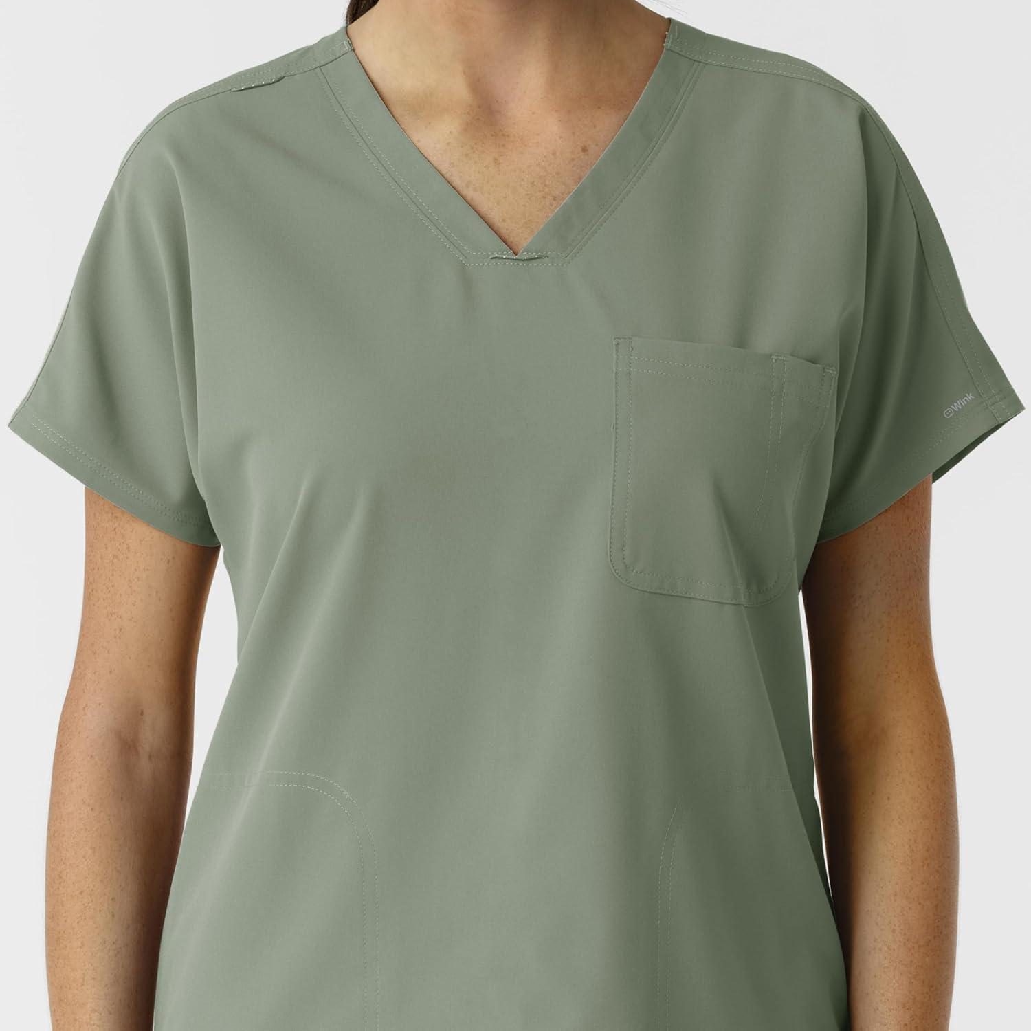 Wink Women’s Women’s Drop Shoulder Tunic Scrub Top(Sage)