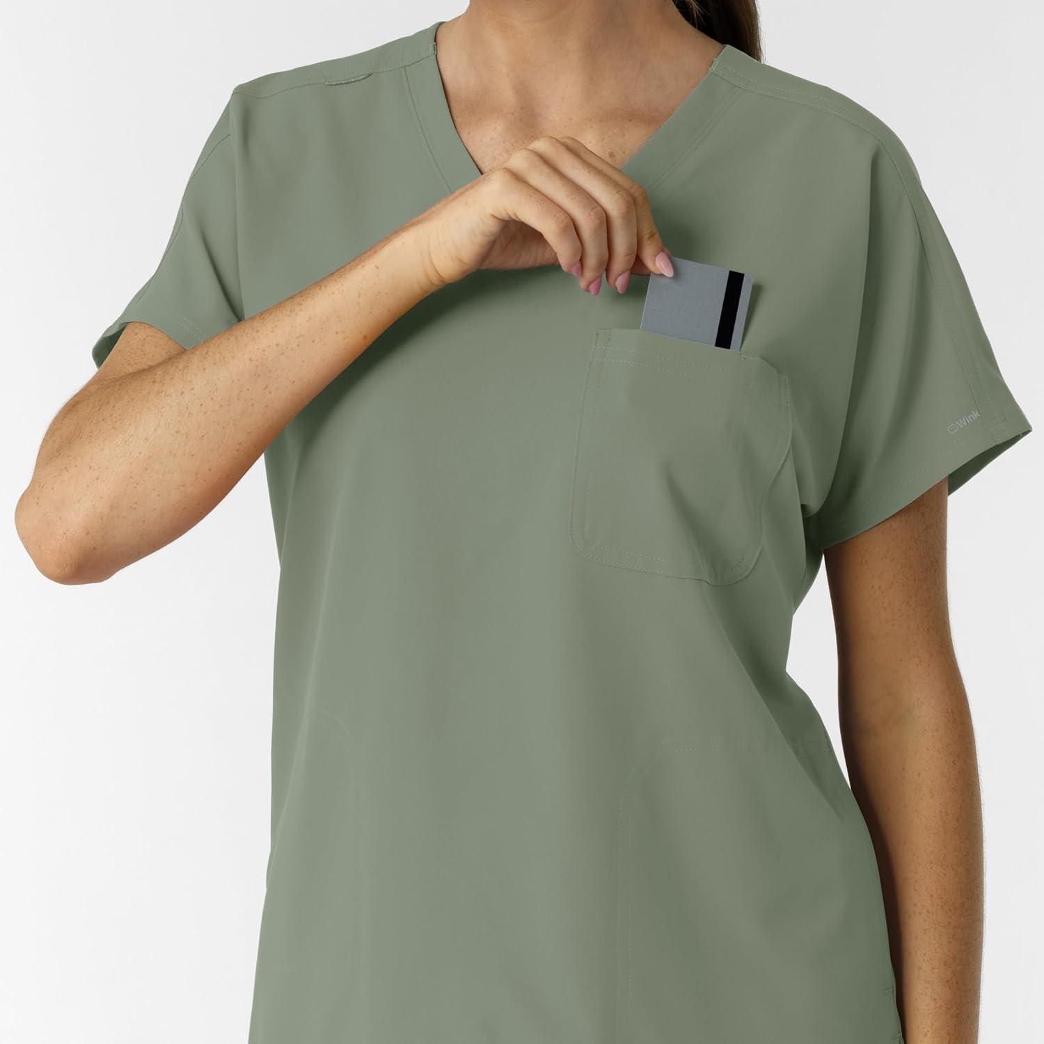 Wink Women’s Women’s Drop Shoulder Tunic Scrub Top(Sage)