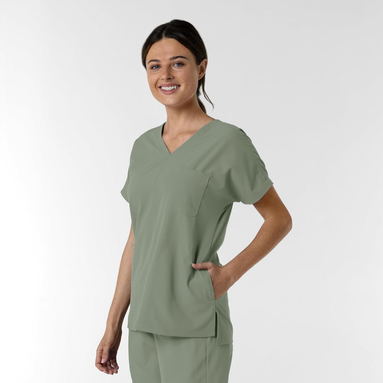 Wink Women’s Women’s Drop Shoulder Tunic Scrub Top(Sage)