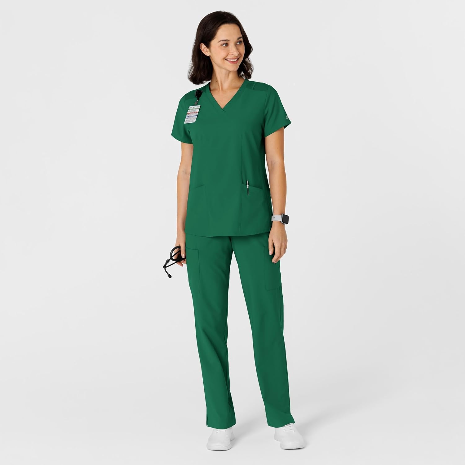 WINK Women’s Women’s Flex-n-reach Side Panel V-neck Scrub Top(Hunter)