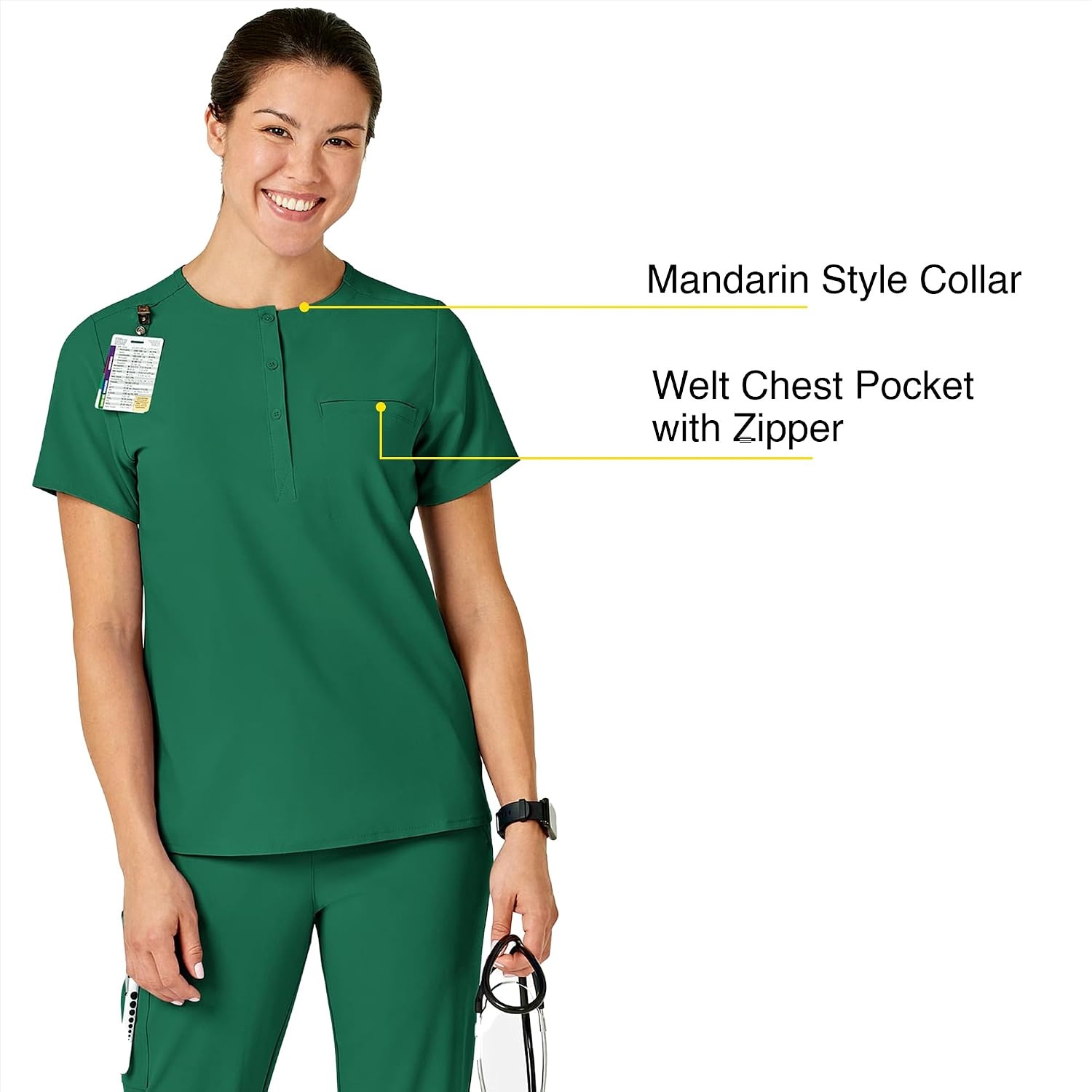 Wink Renew Women’s Mandarin Collar Tuck-in Scrub Top(Hunter)