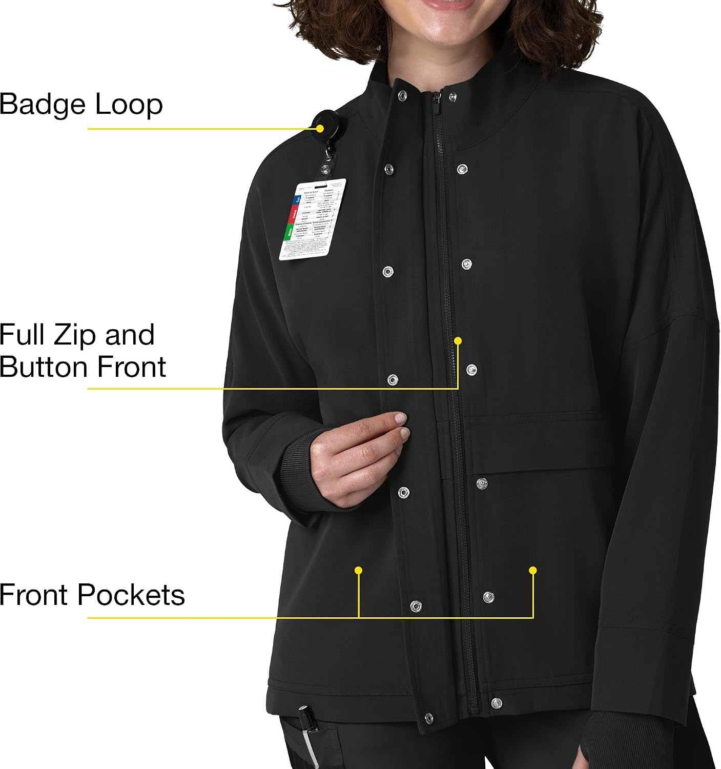 WINK Layers Women’s Germs Happen Packable Scrub Jacket(Black)