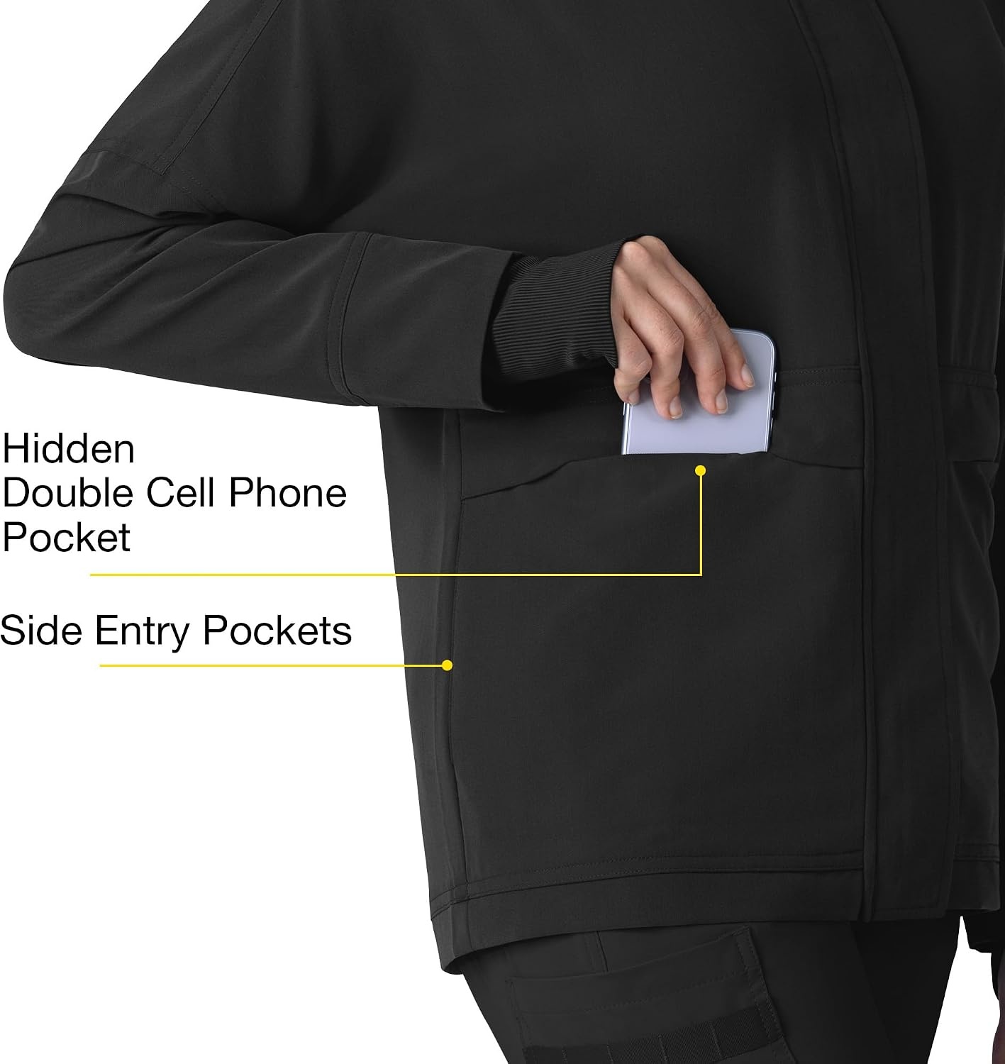 WINK Layers Women’s Germs Happen Packable Scrub Jacket(Black)