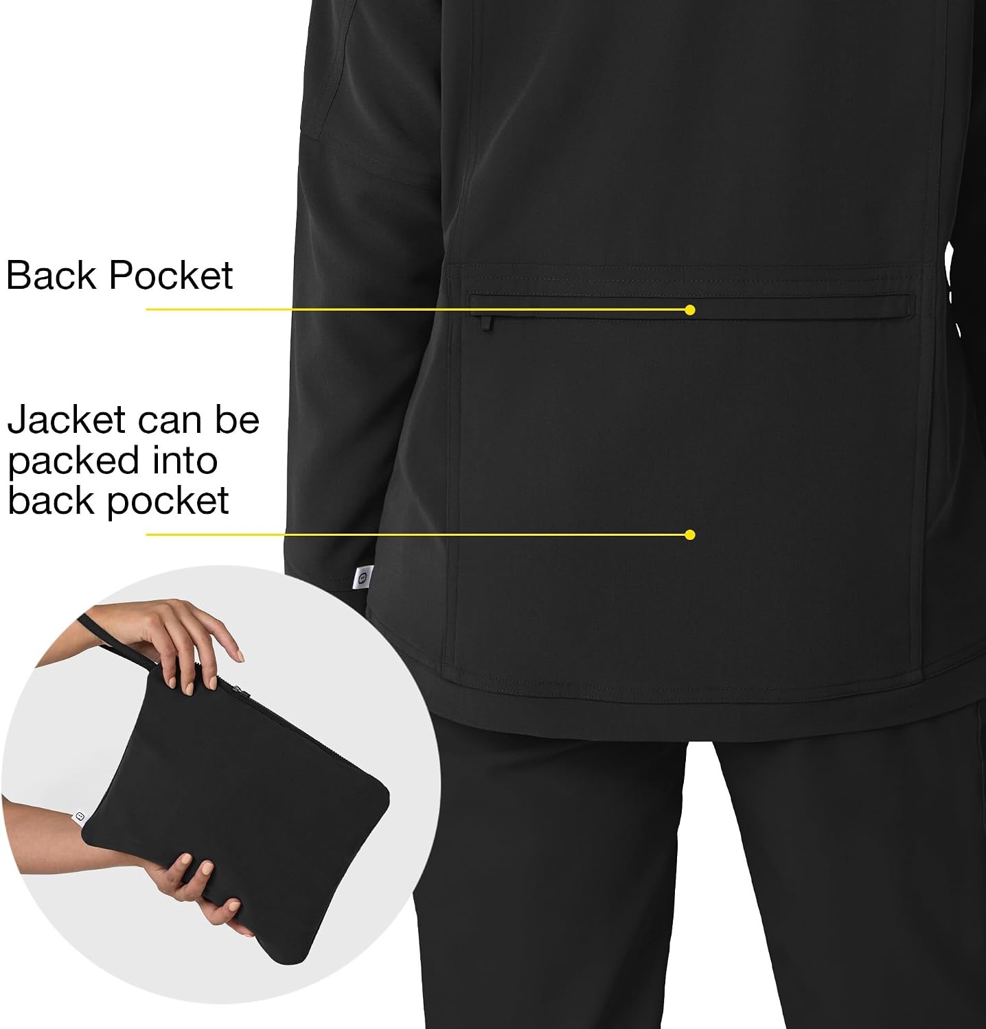 WINK Layers Women’s Germs Happen Packable Scrub Jacket(Black)