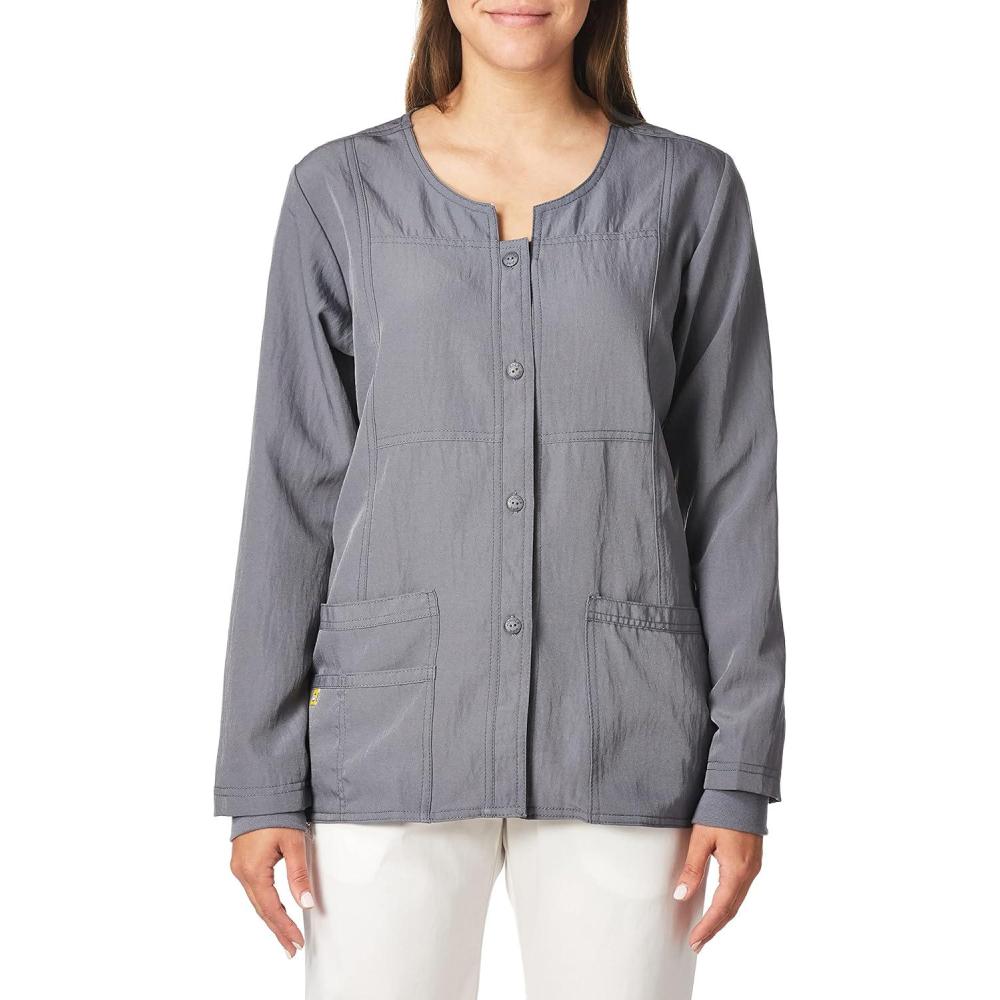 WonderWink Women’s Four-Stretch Sporty Button Front Scrub Jacket(Pewter)