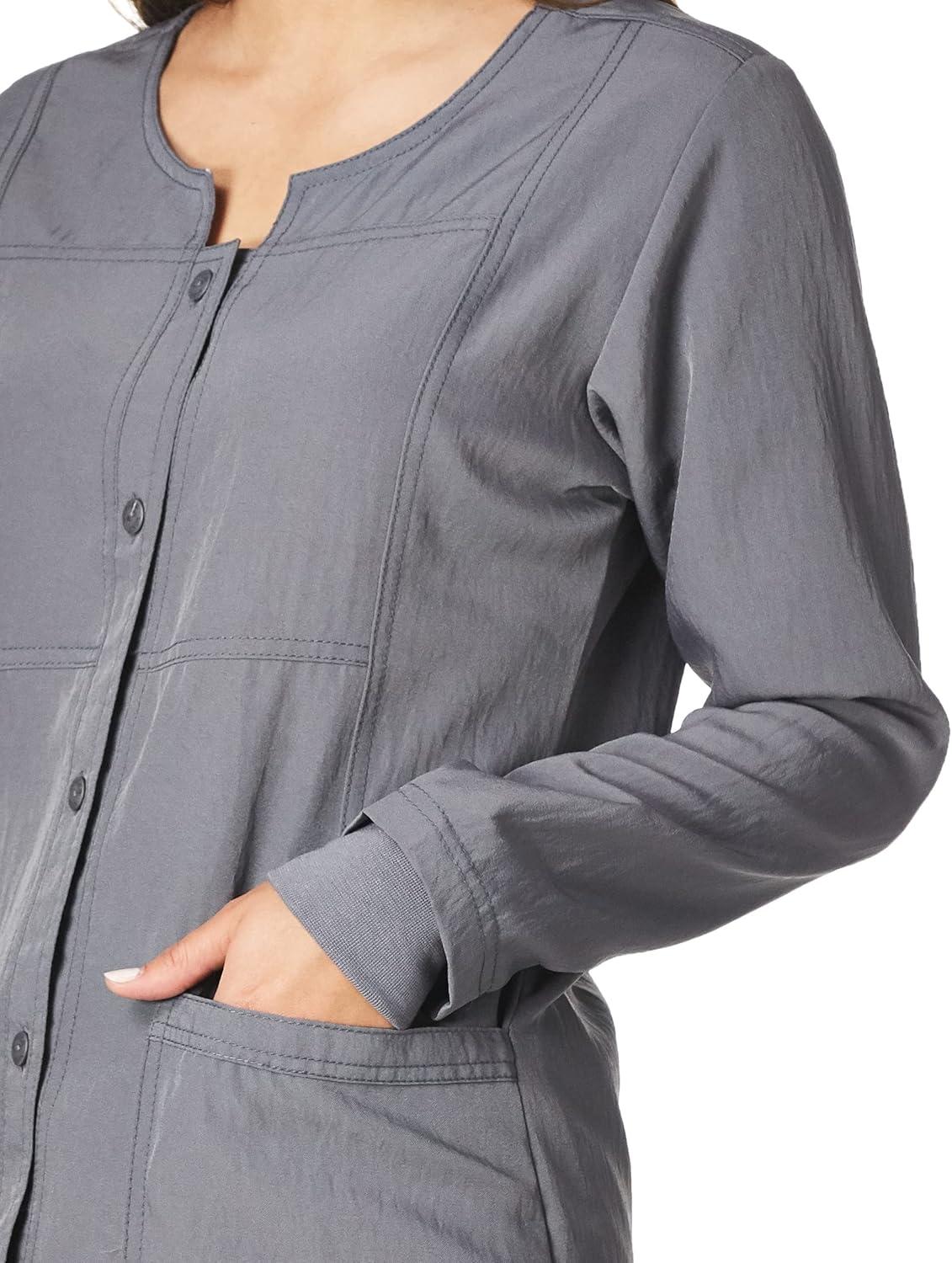 WonderWink Women’s Four-Stretch Sporty Button Front Scrub Jacket(Pewter)