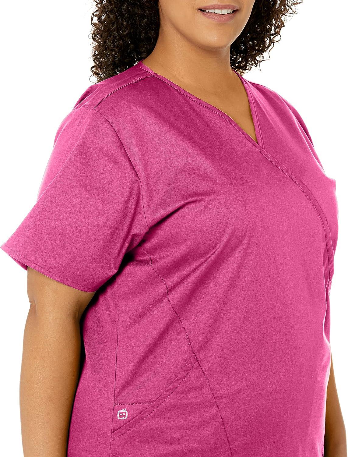 WonderWink Women’s Wonderwork Women’s Mock Wrap Scrub Top(Fuchsia)