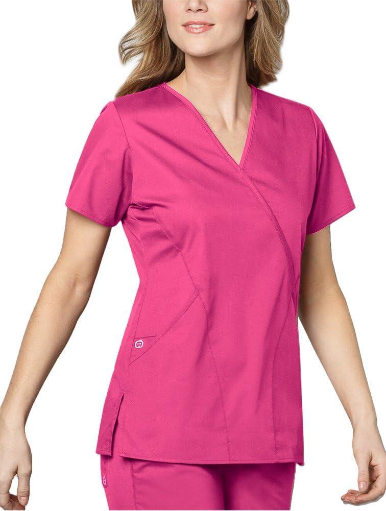 WonderWink Women’s Wonderwork Women’s Mock Wrap Scrub Top(Fuchsia)