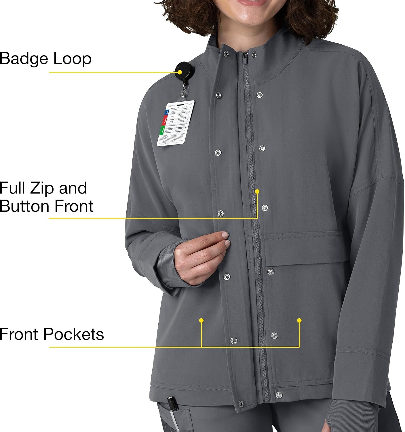 WINK Layers Women’s Germs Happen Packable Scrub Jacket(Pewter)