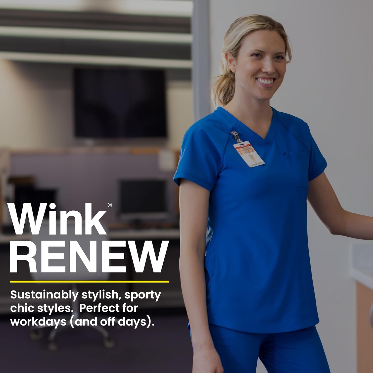 WINK Renew Women’s Yoga V-Neck Scrub Top, Royal, M