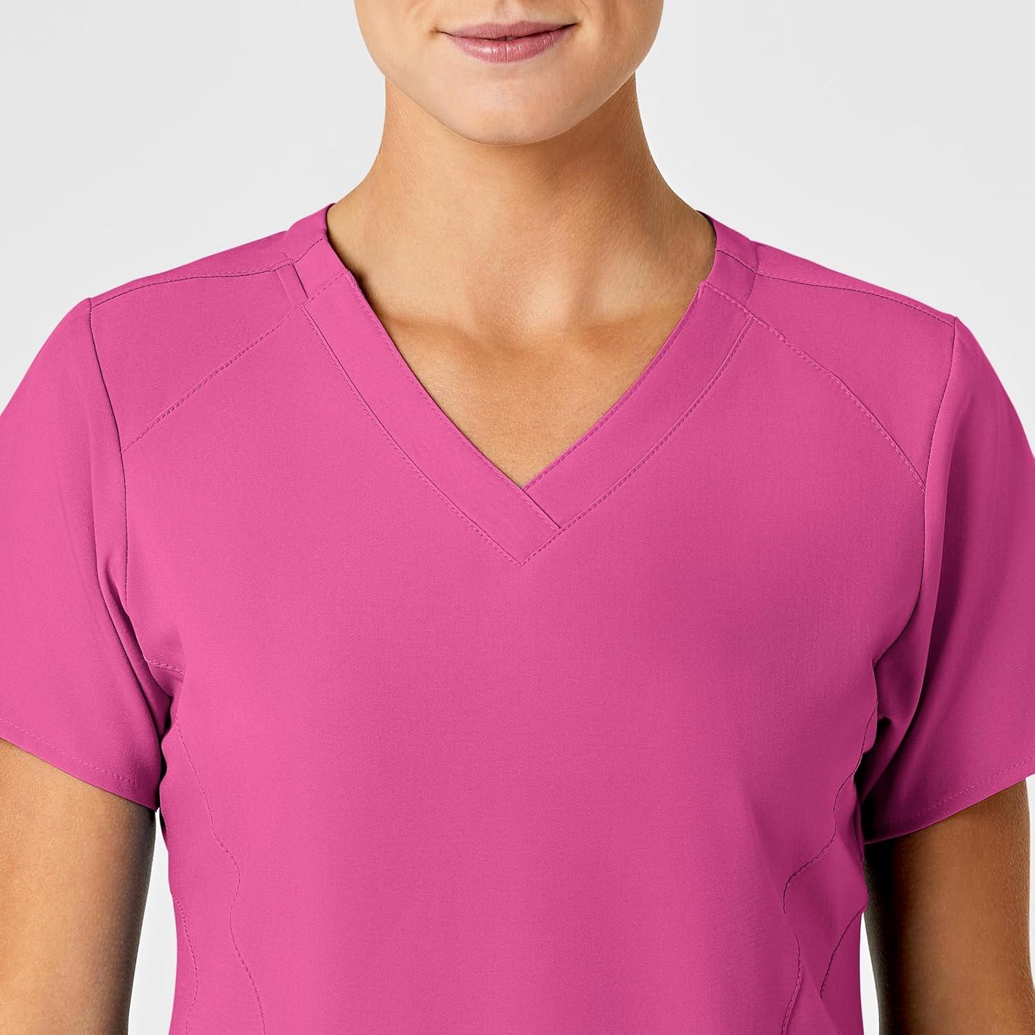 WonderWink Women’s Flex-Back Stylized V-Neck Top(Hot Pink)