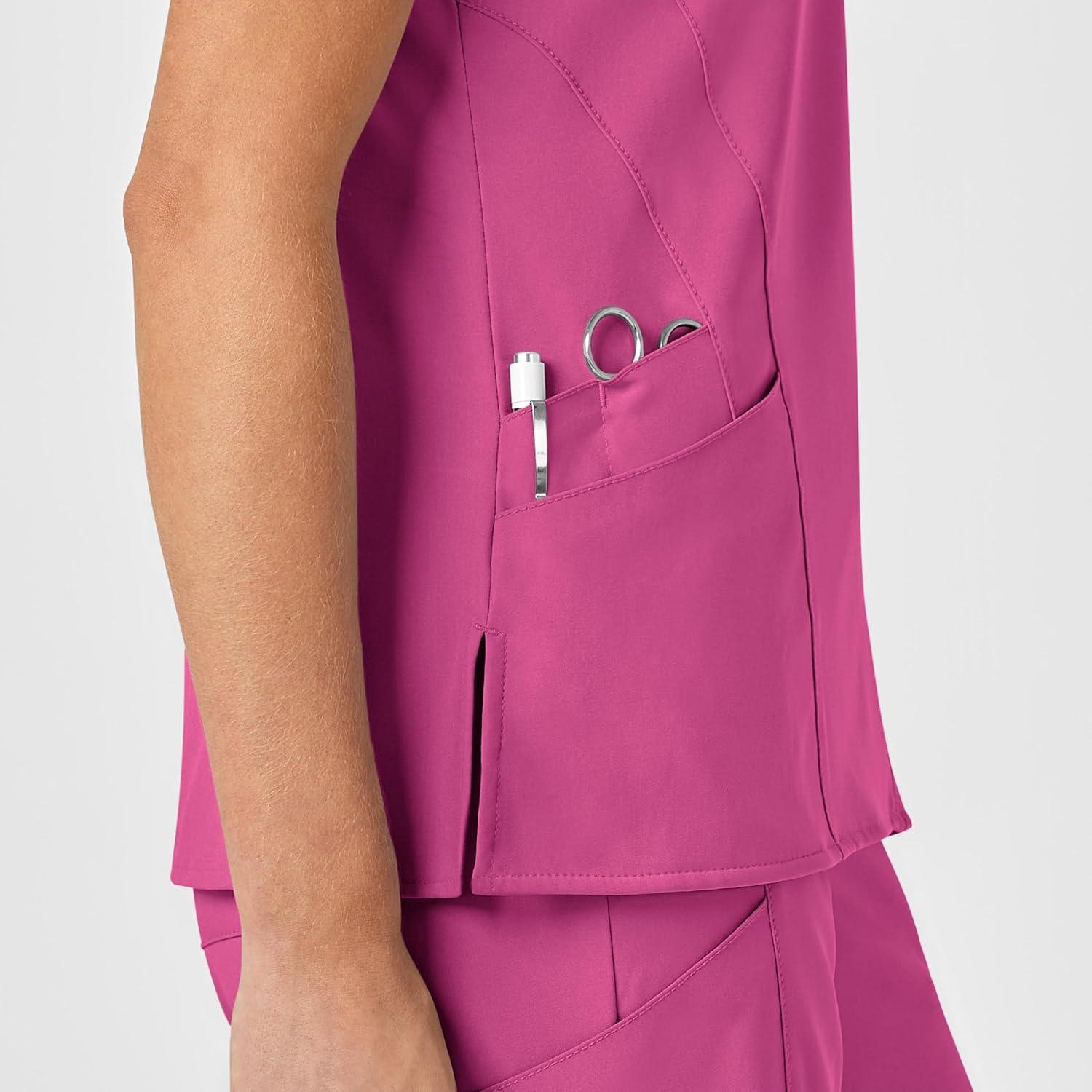 WonderWink Women’s Flex-Back Stylized V-Neck Top(Hot Pink)