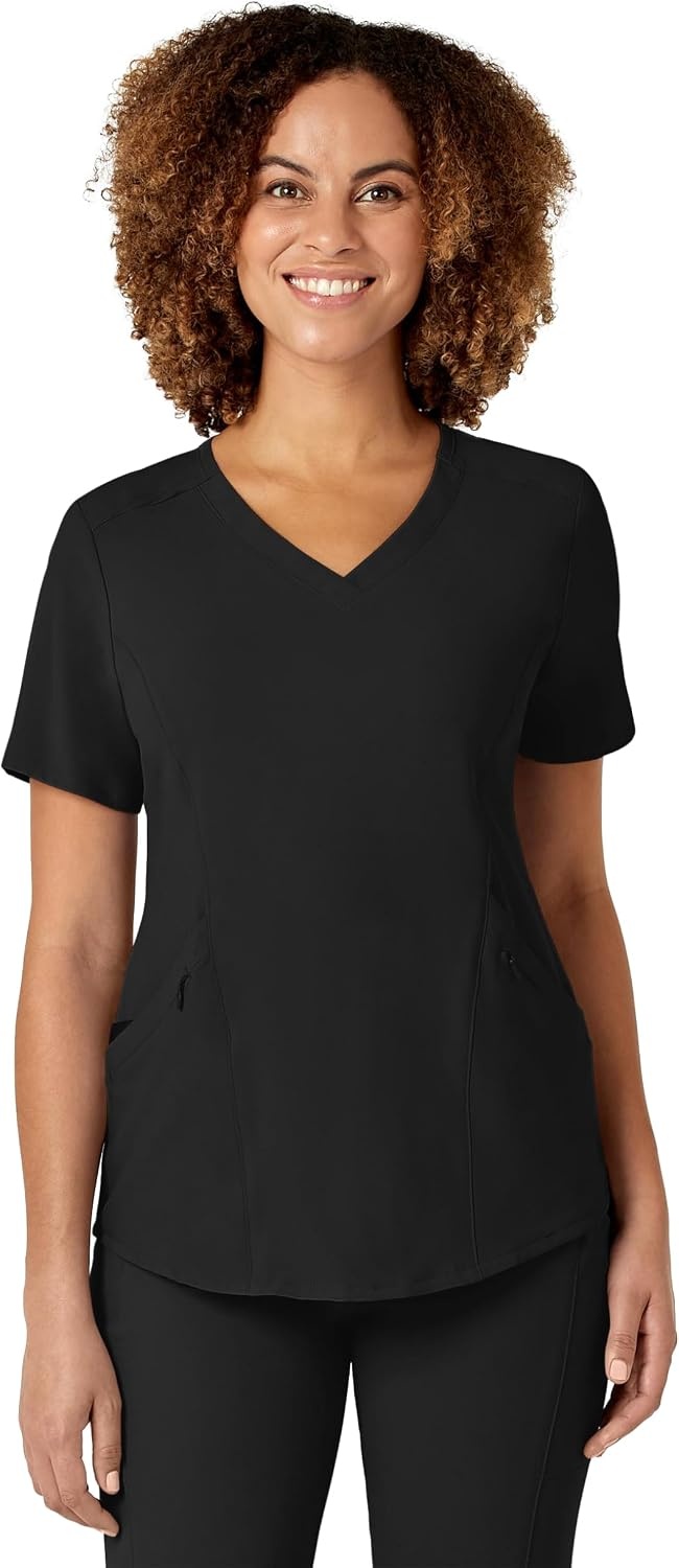 WonderWink womens Renew Women’s V-neck Top Medical Scrubs, Black, Small US