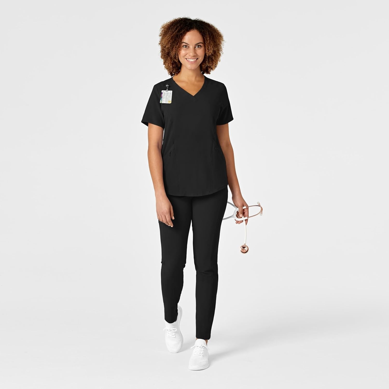 WonderWink Renew Women’s V-Neck Scrub Top, Black, 3X