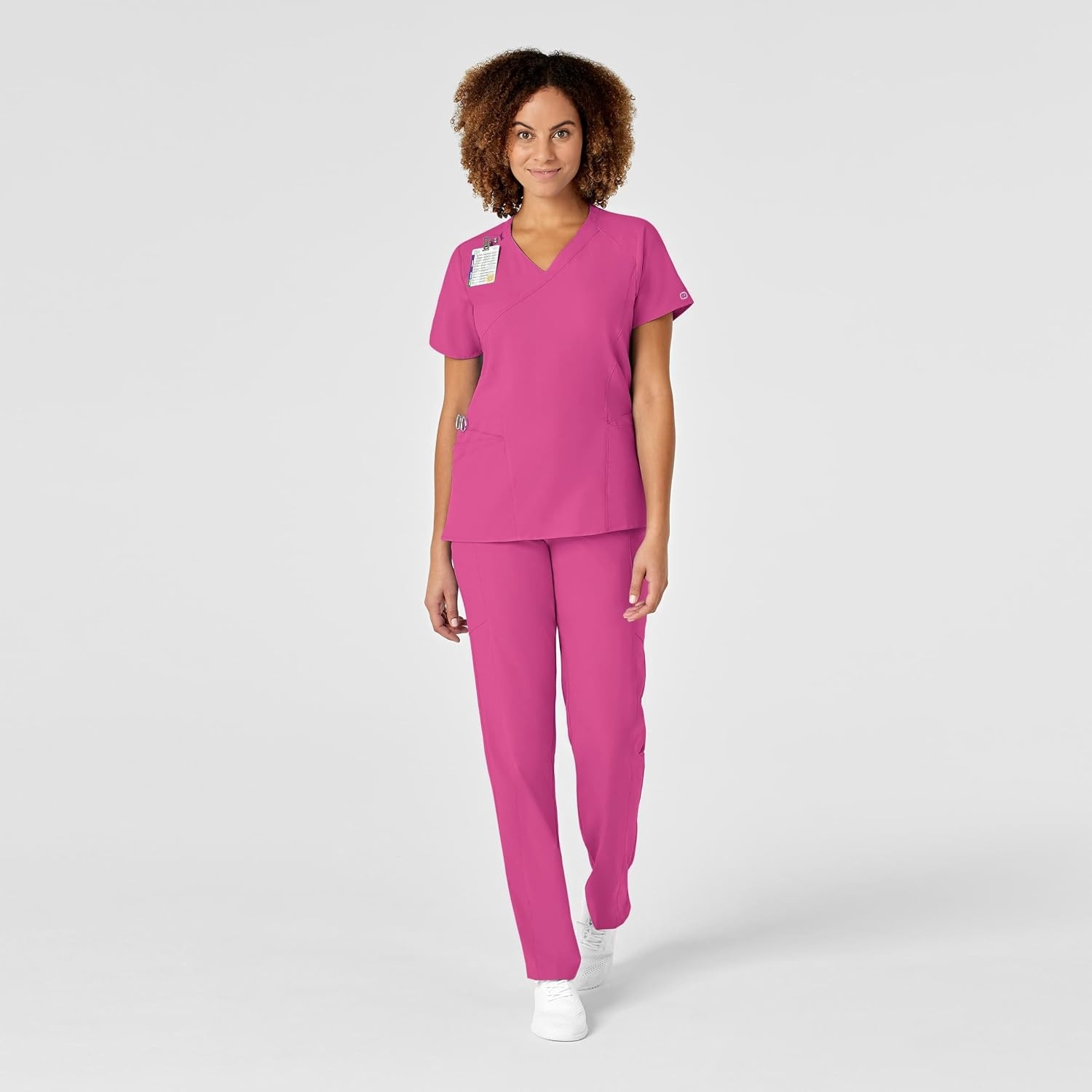 WINK WonderWORK Women’s Mock Wrap Scrub Top(Hot Pink)