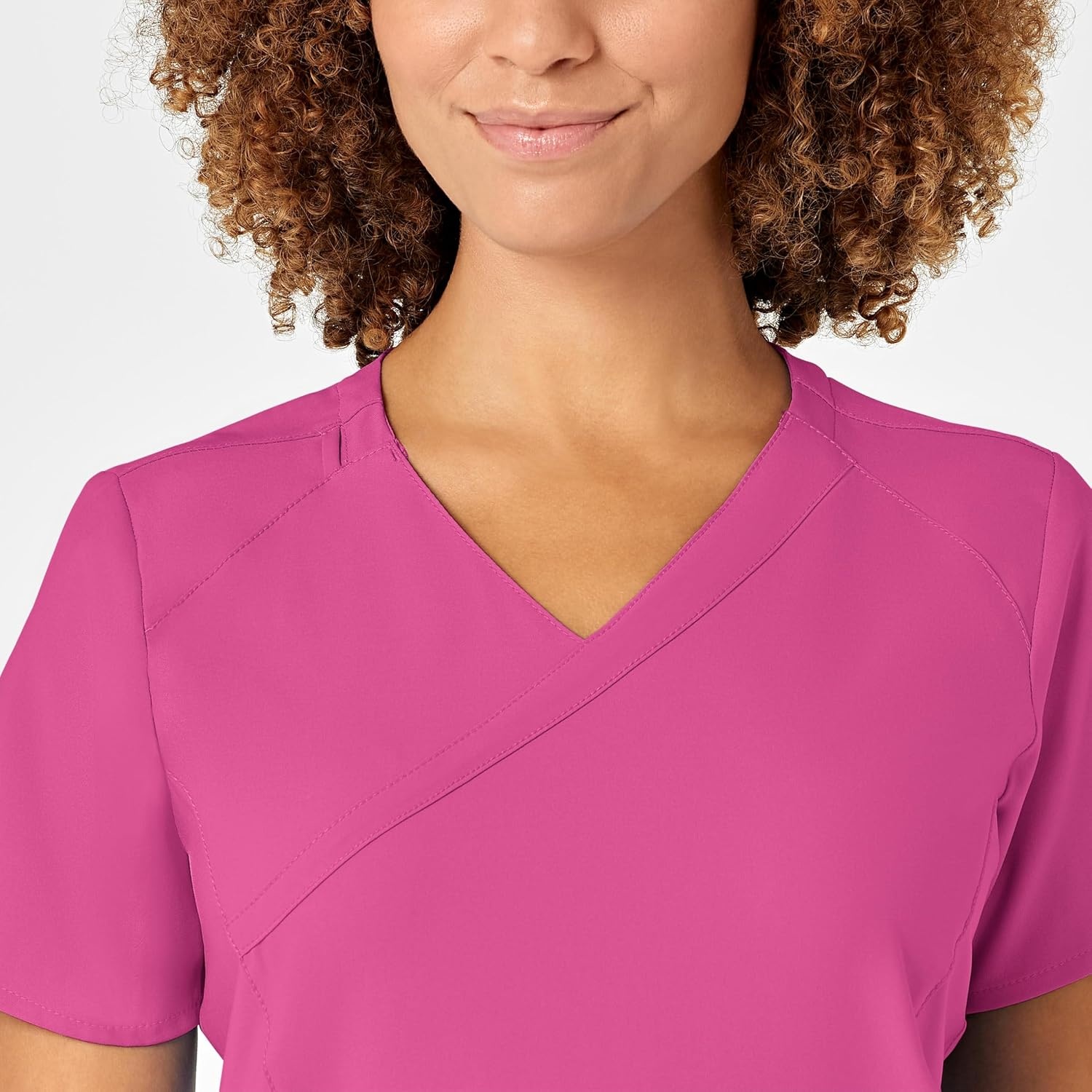 WINK WonderWORK Women’s Mock Wrap Scrub Top(Hot Pink)