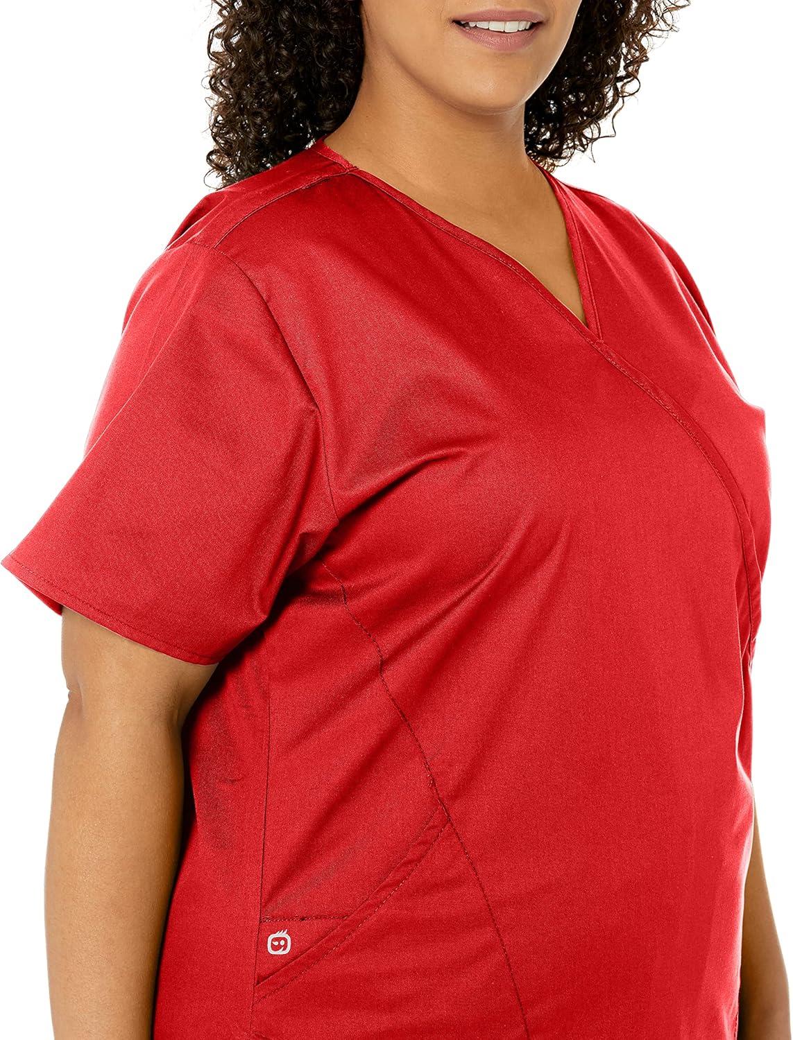 WonderWink Women’s Wonderwork Women’s Mock Wrap Scrub Top(Red)