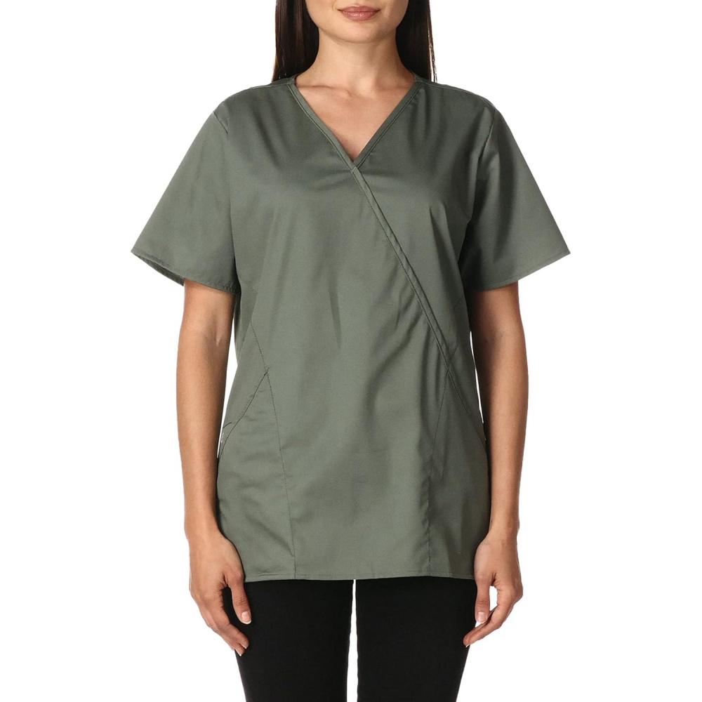 WonderWink Women’s Wonderwork Women’s Mock Wrap Scrub Top(Olive)