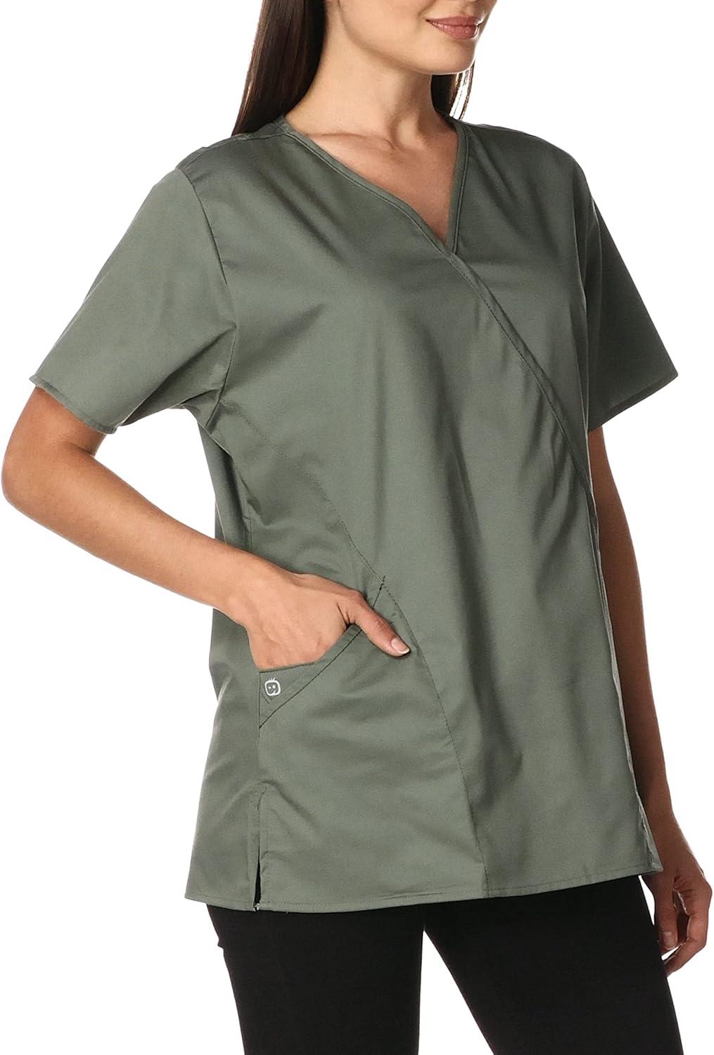 WonderWink Women’s Wonderwork Women’s Mock Wrap Scrub Top(Olive)