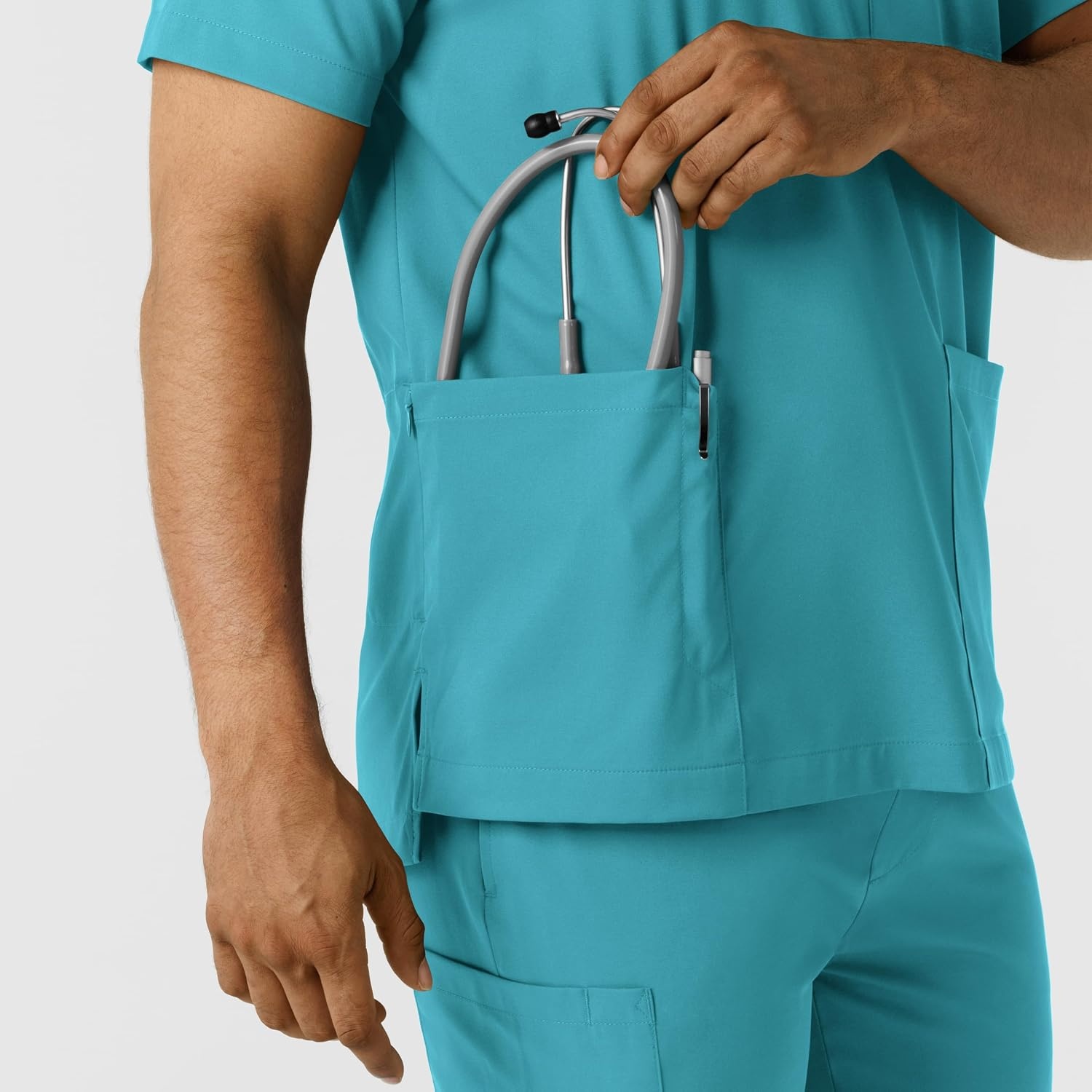 Wink Boundless Men’s Multi Pocket V-Neck Scrub Top(Teal)