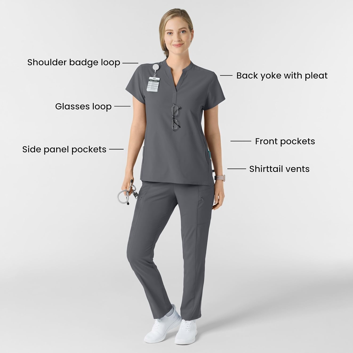 Wink Renew Women’s Mandarin Collar Scrub Top(Pewter)