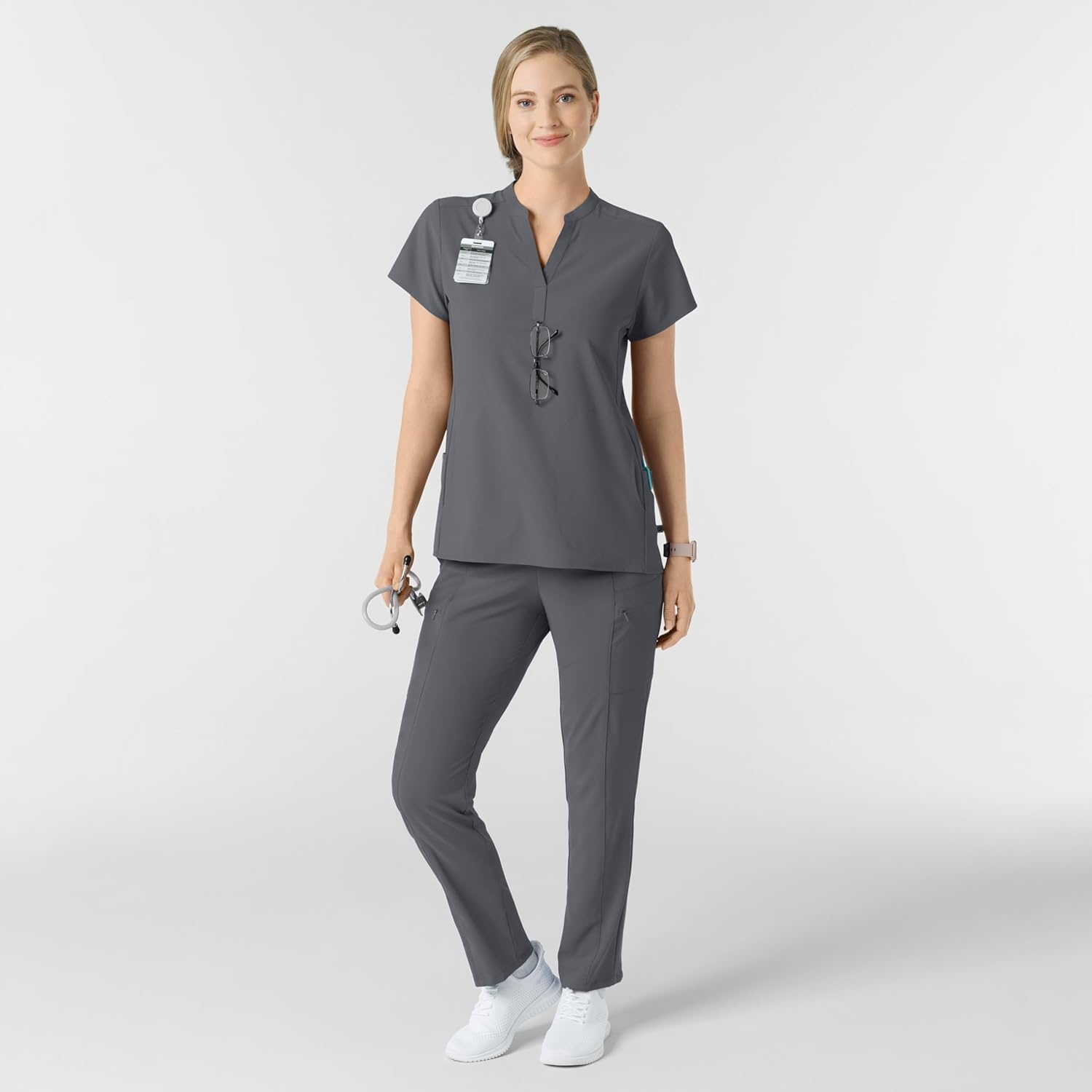 Wink Renew Women’s Mandarin Collar Scrub Top(Pewter)