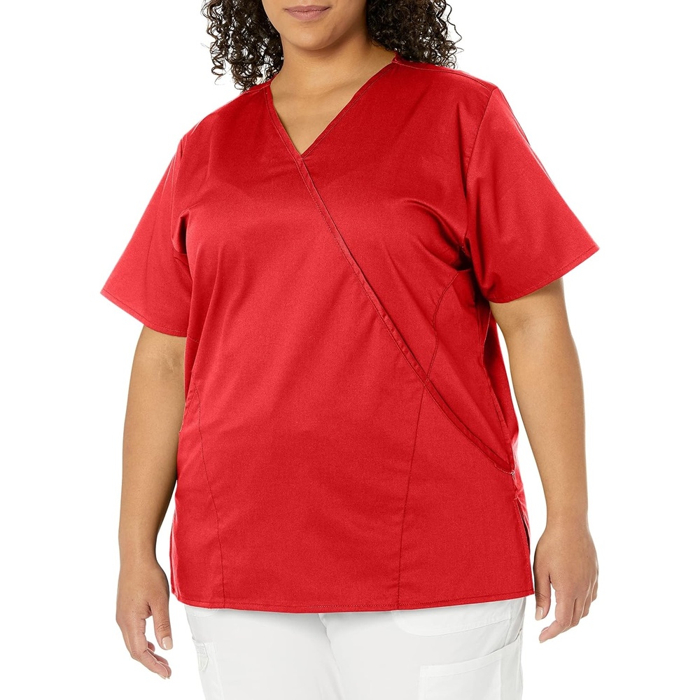 Wink W123 Women’s Mock Wrap Scrub Top(Red)