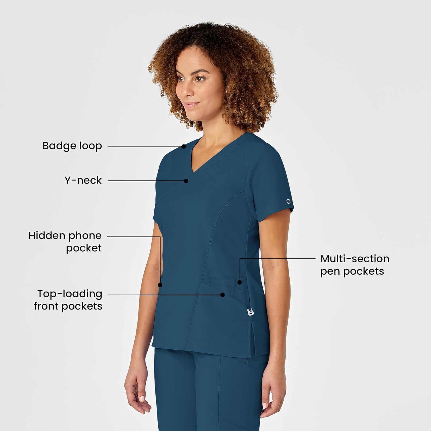 WINK WonderWORK Women’s Mock Wrap Scrub Top(Caribbean Blue)