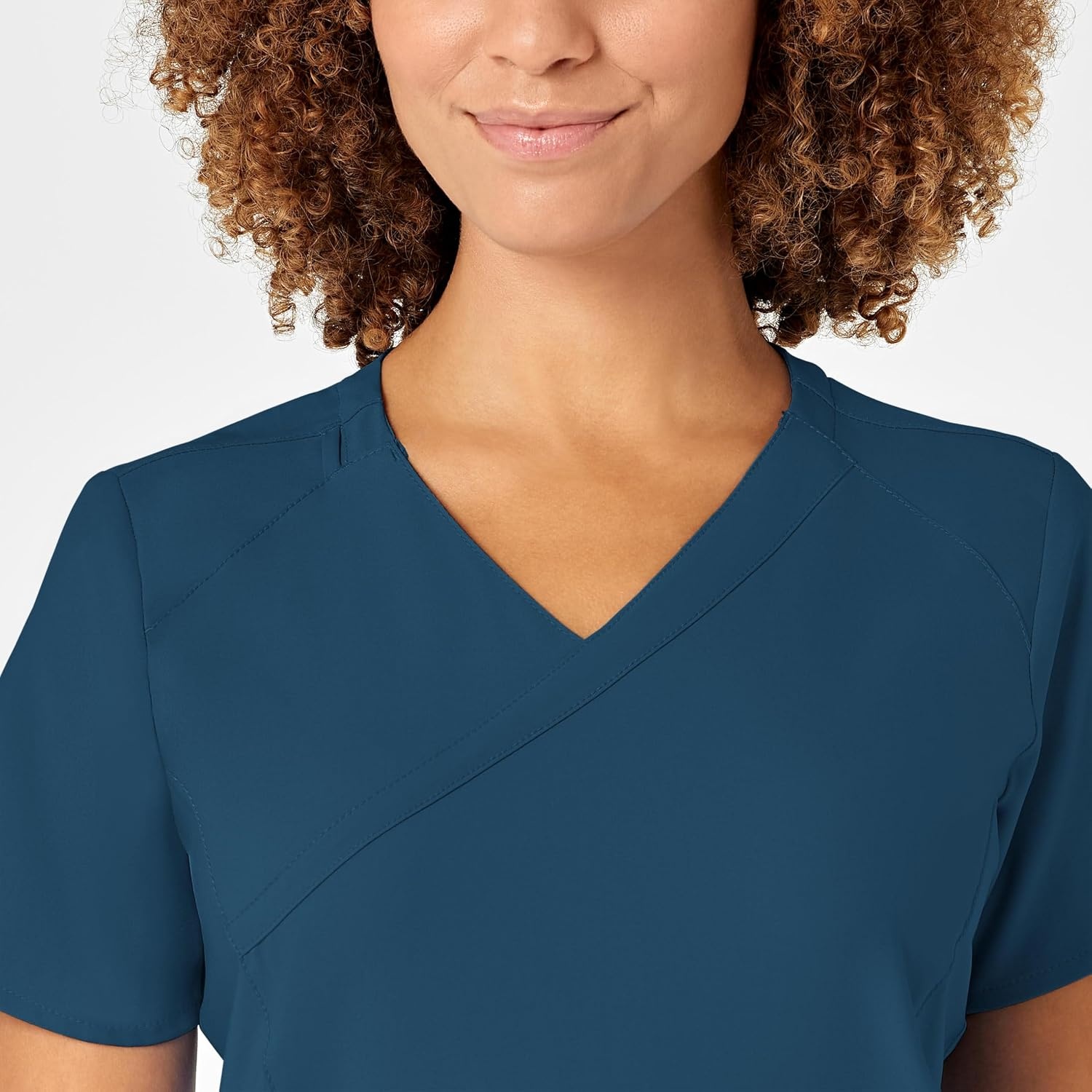 WINK WonderWORK Women’s Mock Wrap Scrub Top(Caribbean Blue)