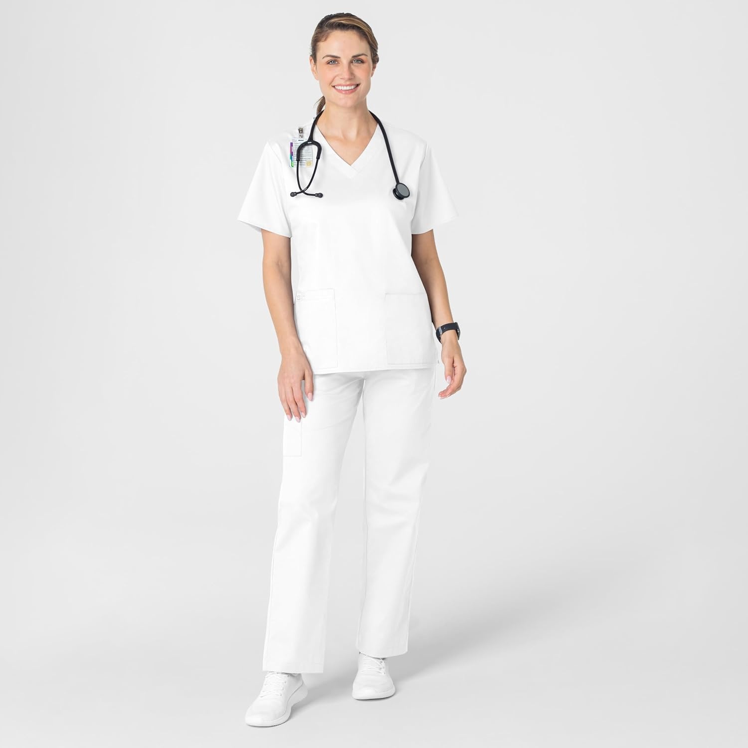 Wink WonderWORK Women’s V-Neck Scrub Top, White, 3XL