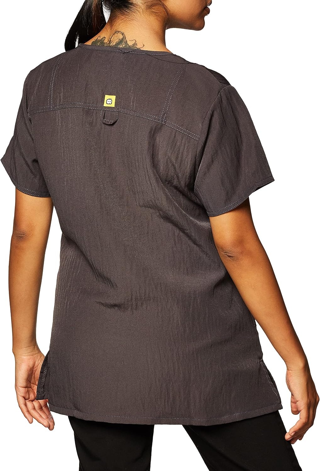 WonderWink Women’s Scrubs Four Way Stretch Sporty V-Neck Top, Pewter, Medium