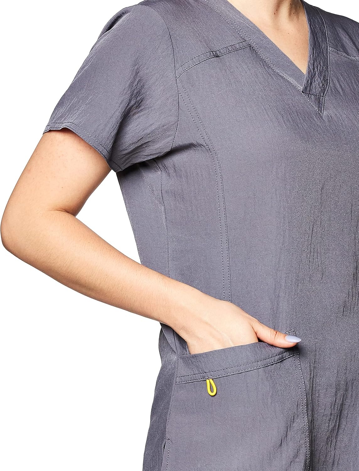 WonderWink Women’s Scrubs Four Way Stretch Sporty V-Neck Top, Pewter, Medium