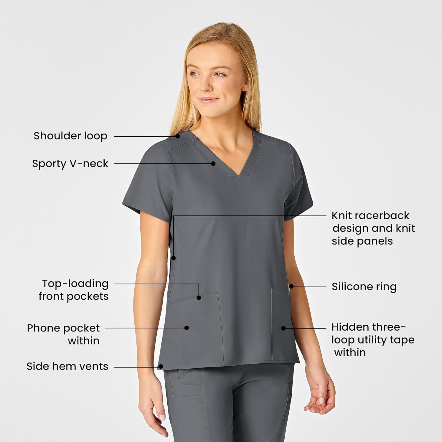 WonderWink Women’s Flex-Back Stylized V-Neck Top(Pewter)