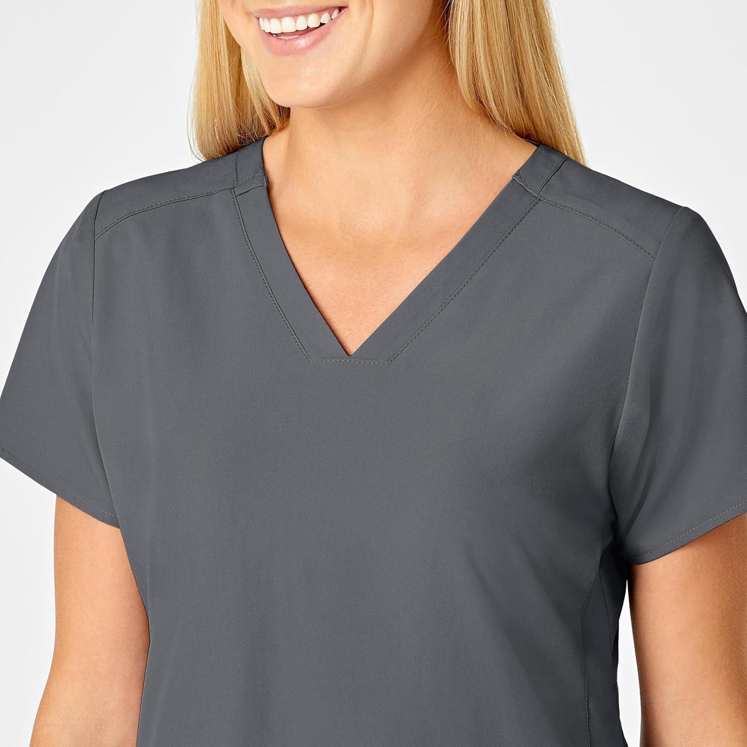 WonderWink Women’s Flex-Back Stylized V-Neck Top(Pewter)