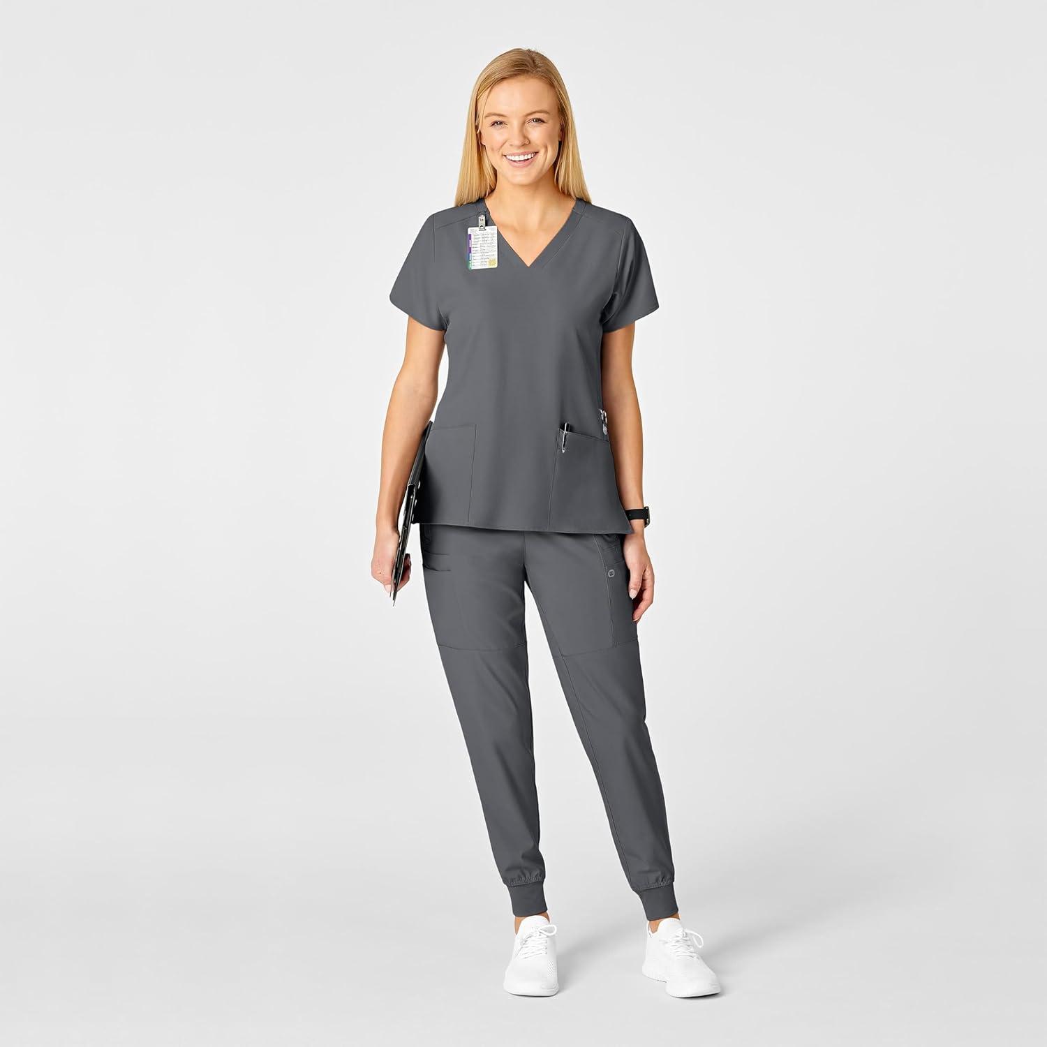 WonderWink Women’s Flex-Back Stylized V-Neck Top(Pewter)