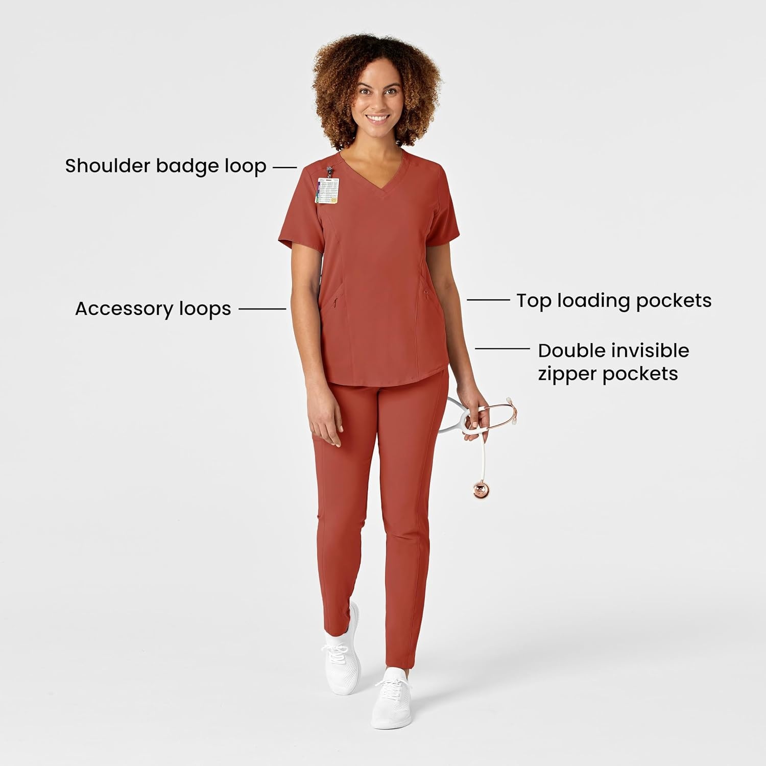 Wink Renew Women’s V-Neck Scrub Top(Mineral Red)