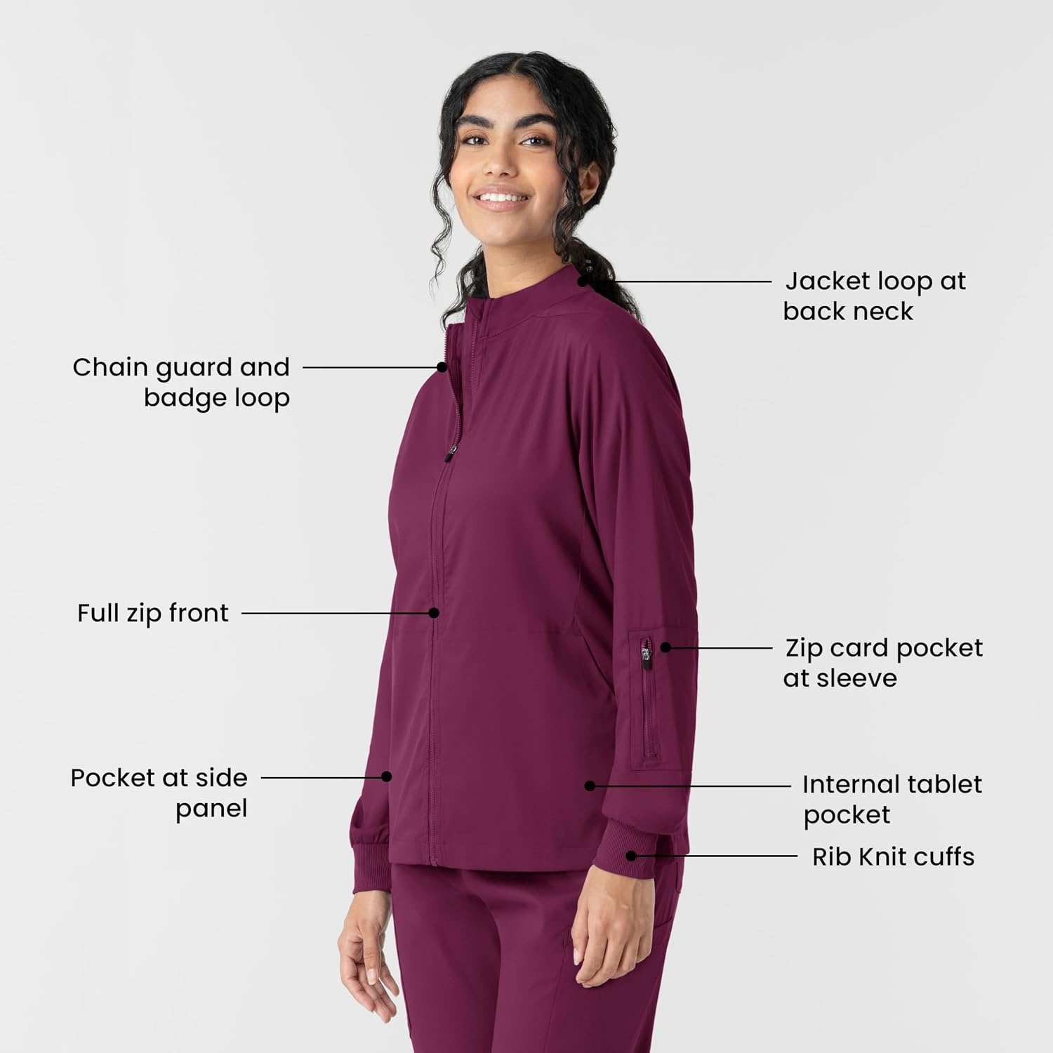 WINK Boundless Women’s Warm Up Scrub Jacket(Wine)
