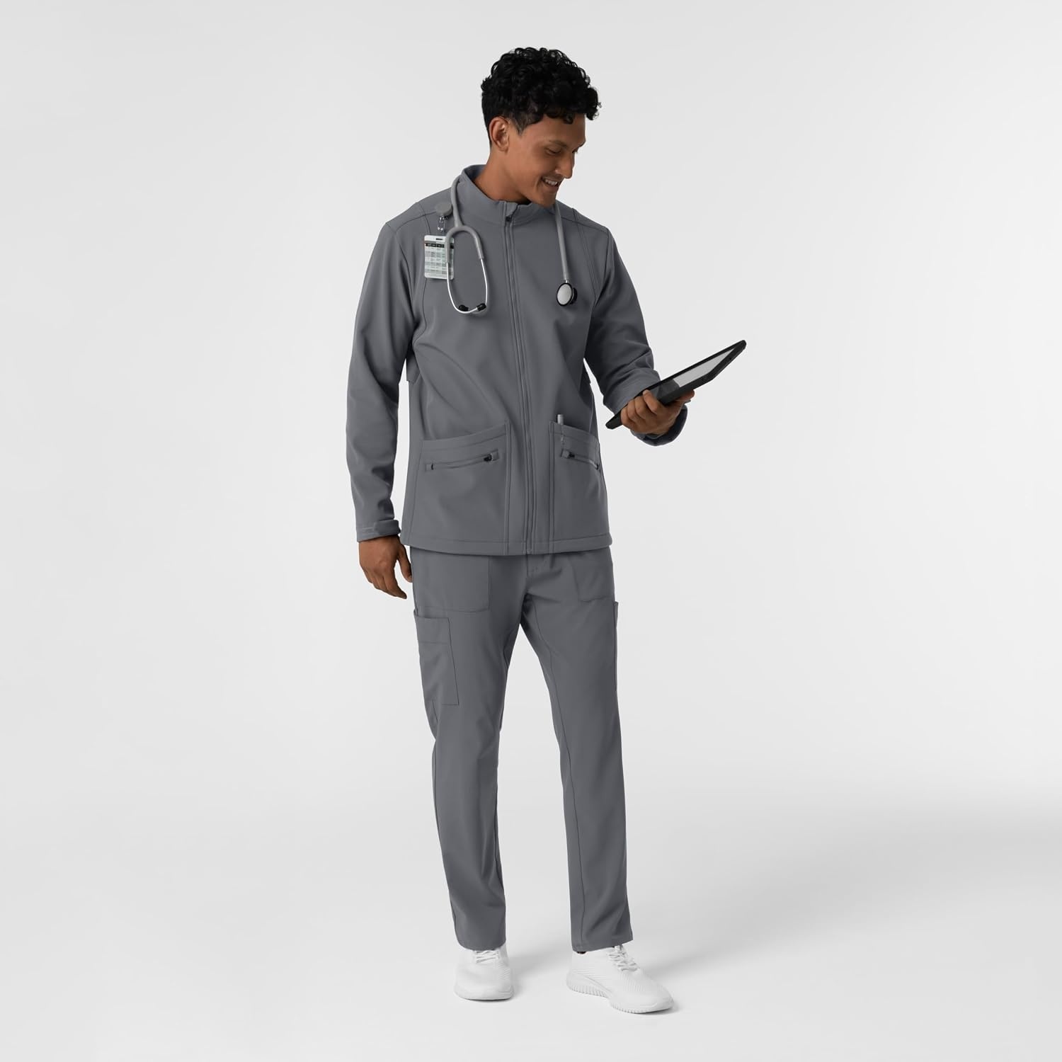 WINK Men’s Men’s Soft Shell Scrub Jacket(Pewter)