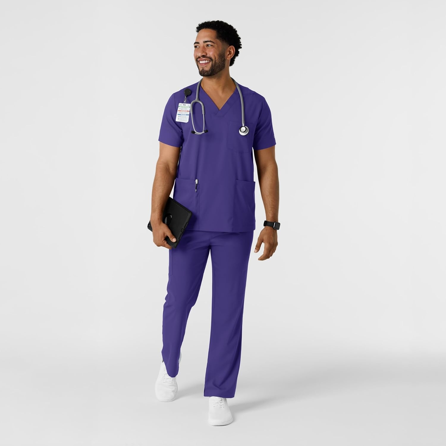 Wink Boundless Men’s Multi Pocket V-Neck Scrub Top(Grape)