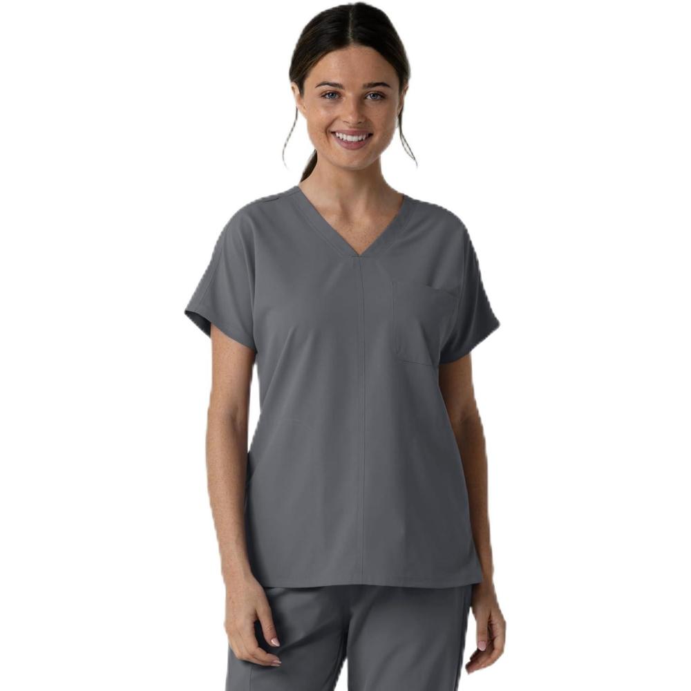 Wink Women’s Women’s Drop Shoulder Tunic Scrub Top(Pewter)