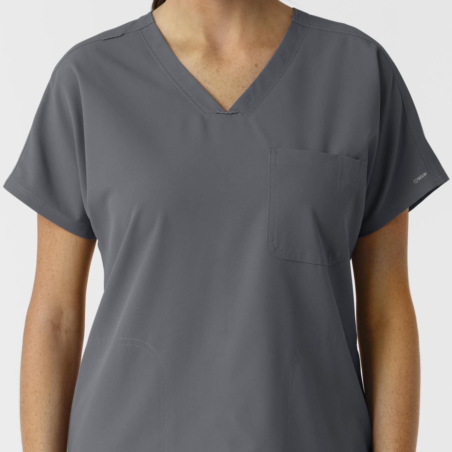 Wink Women’s Women’s Drop Shoulder Tunic Scrub Top(Pewter)