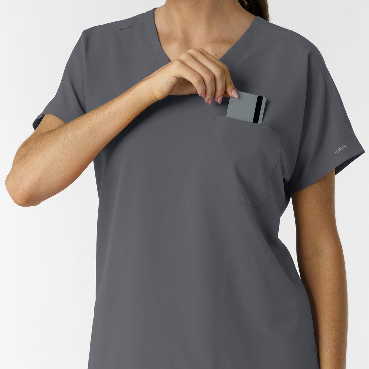 Wink Women’s Women’s Drop Shoulder Tunic Scrub Top(Pewter)