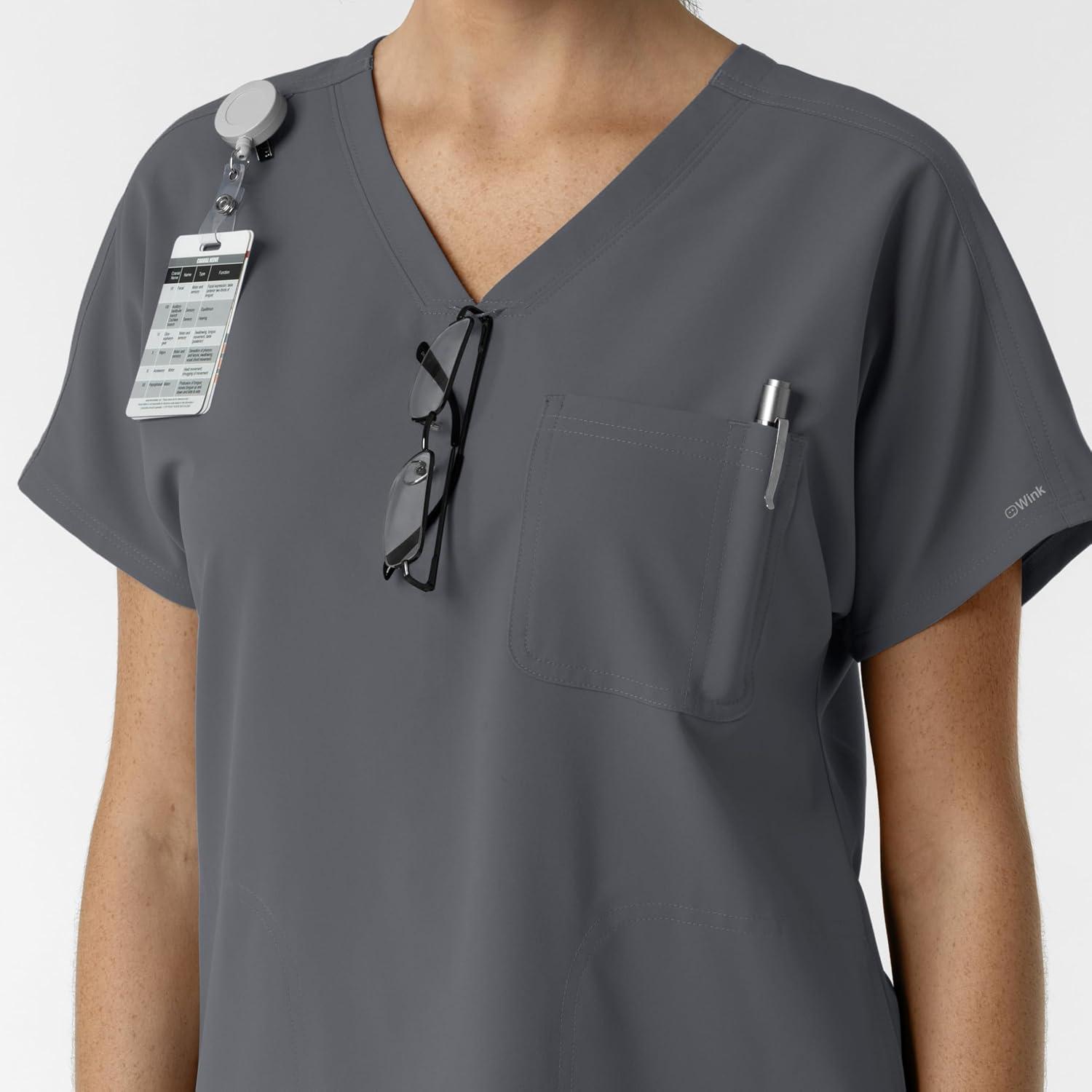 Wink Women’s Women’s Drop Shoulder Tunic Scrub Top(Pewter)
